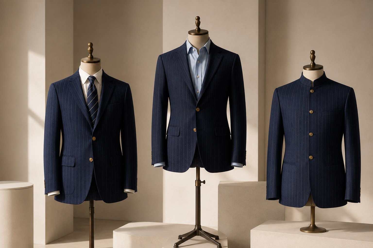 Coordinated school, corporate and hospitality uniform jackets in navy custom-woven fabric